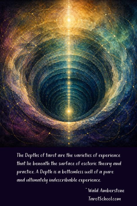 The Depths of tarot are the varieties of experience that lie beneath the surface of esoteric theory and practice. A Depth is a bottomless well of a pure and ultimately indescribable experience. ~ Wald Amberstone TarotSchool.com