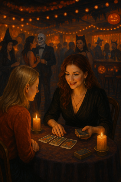 Reader at a Halloween Party